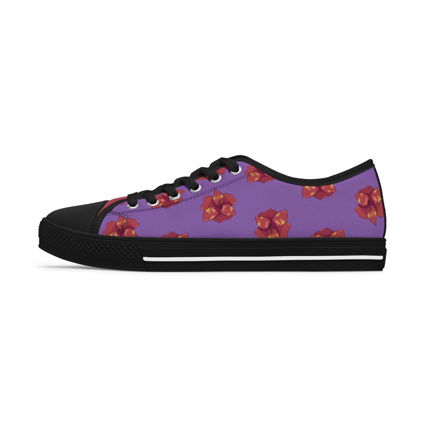 Black Floral Print Women's Low Top Sneakers, Casual Footwear, Spring Style, Gift for Her, Comfortable Sneakers, Everyday Wear