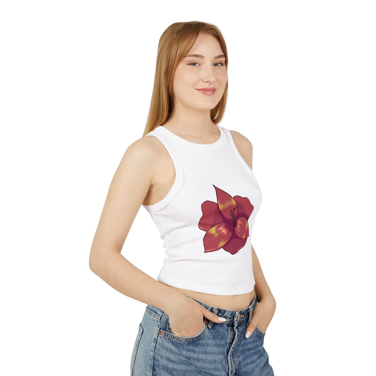 Floral Women's Ribbed Tank Top, Stylish Crop Top, Summer Wear, Beach Attire, Casual Outfit, Gift for Her