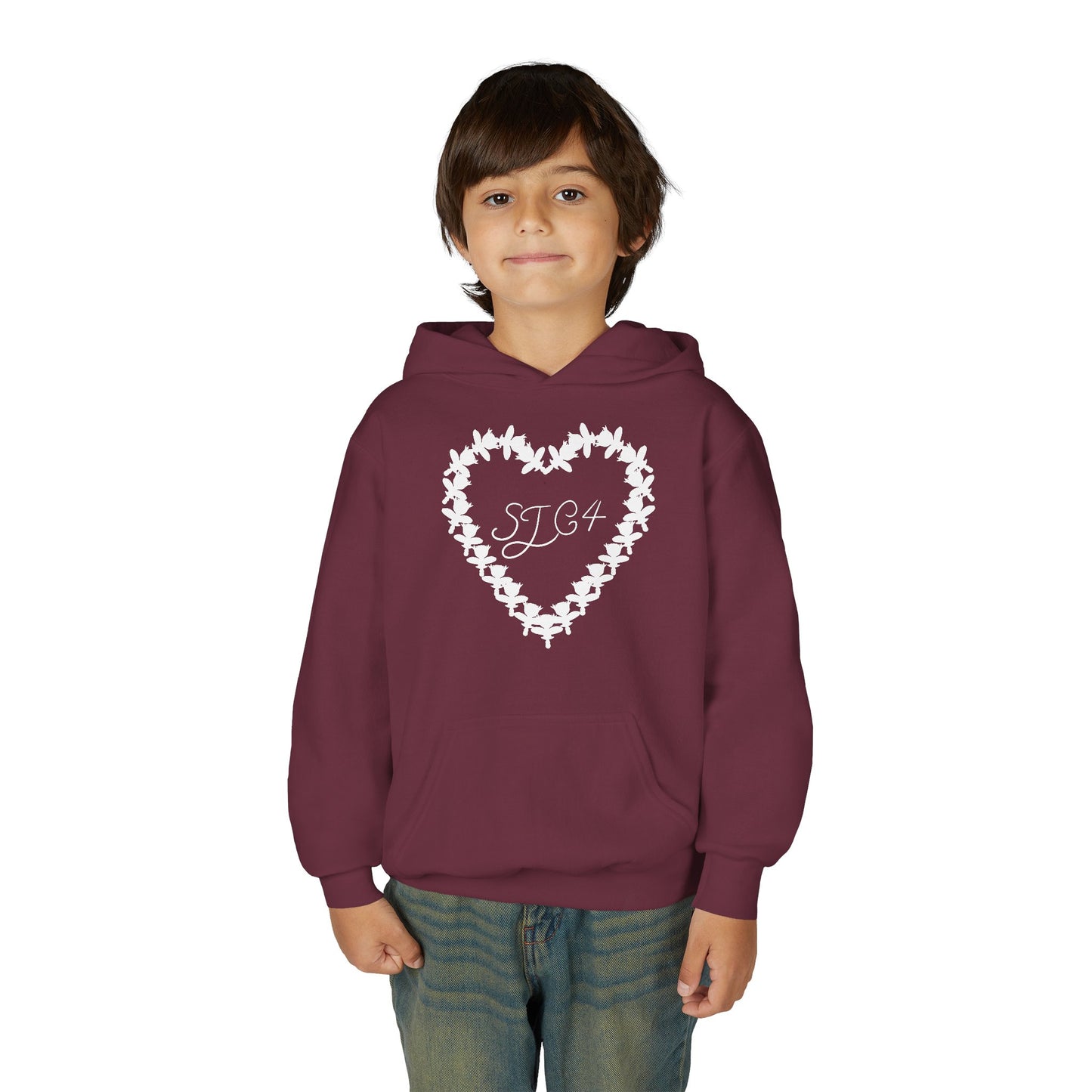 White of Youth Heart-Embellished Hooded Sweatshirt, Cozy Winter Wear, Teen Gift, Valentine's Day Hoodie, Comfortable Layering