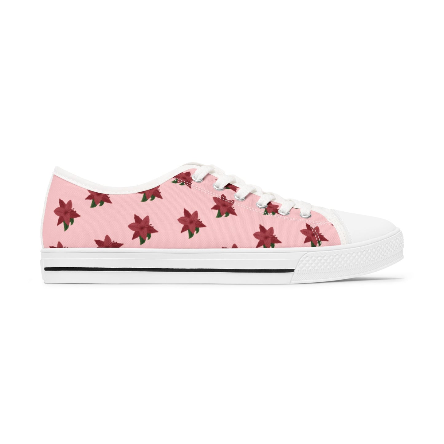 Pink Floral Print Women's Low Top Sneakers, Casual Footwear, Spring Style, Gift for Her, Comfortable Sneakers, Everyday Wear