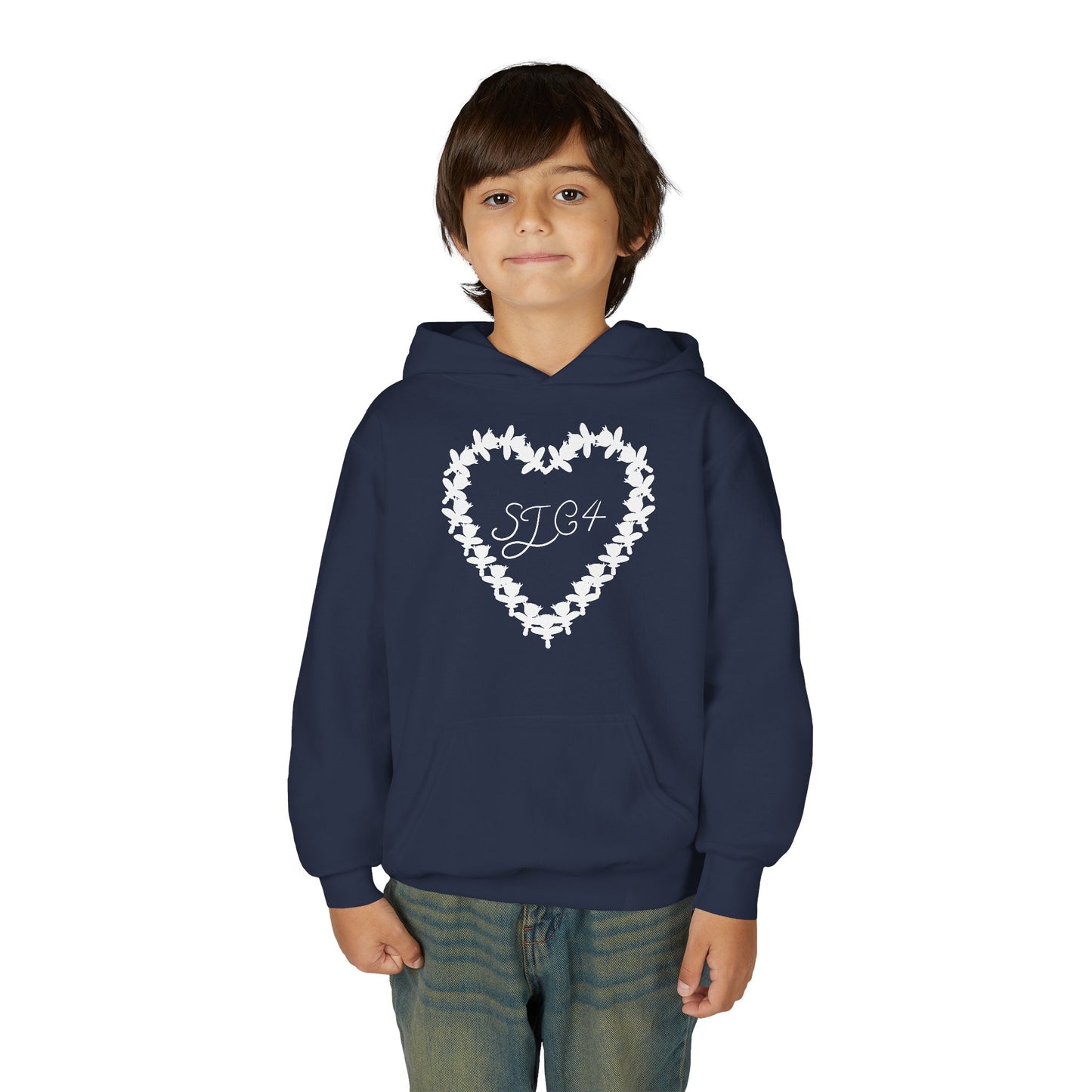 White of Youth Heart-Embellished Hooded Sweatshirt, Cozy Winter Wear, Teen Gift, Valentine's Day Hoodie, Comfortable Layering