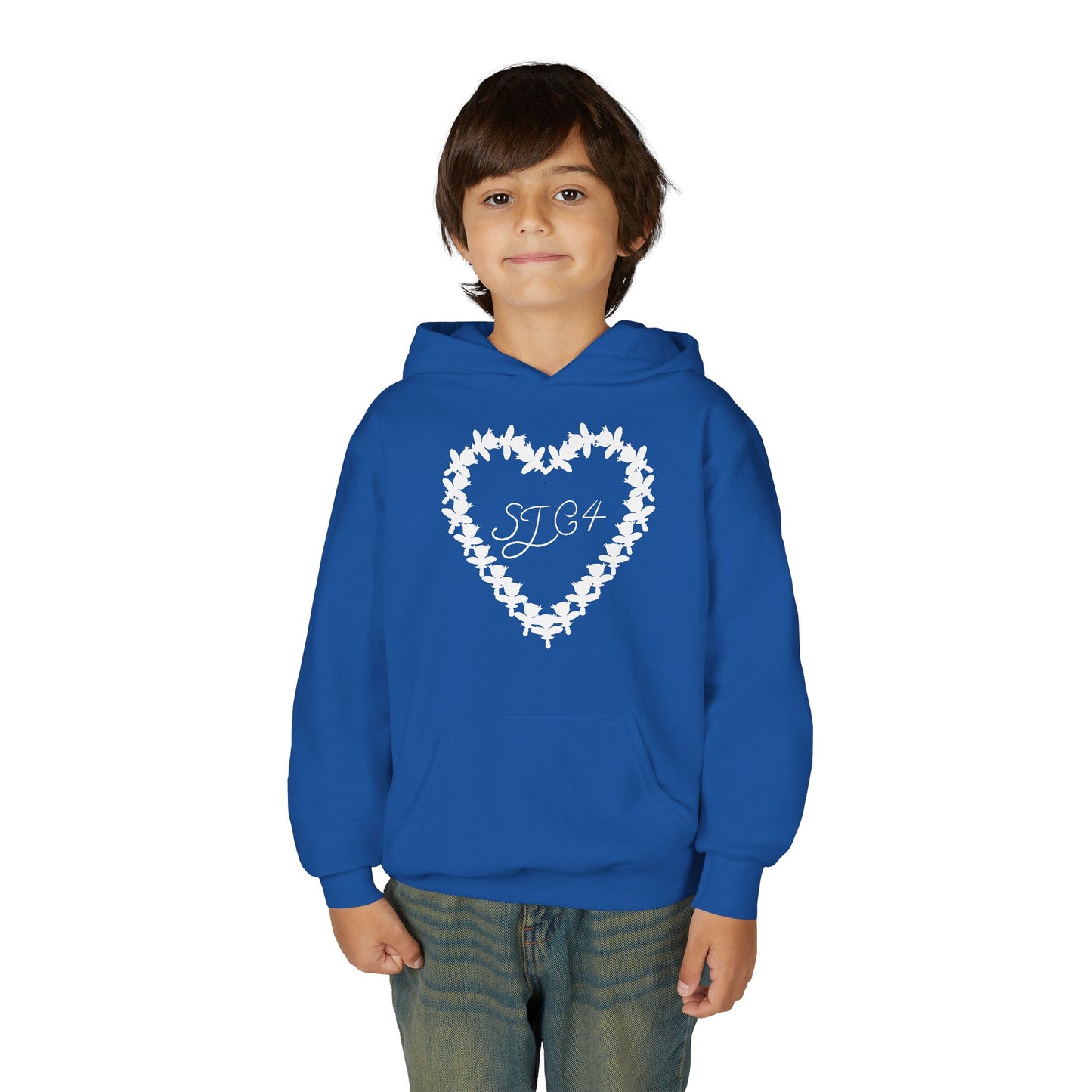 White of Youth Heart-Embellished Hooded Sweatshirt, Cozy Winter Wear, Teen Gift, Valentine's Day Hoodie, Comfortable Layering