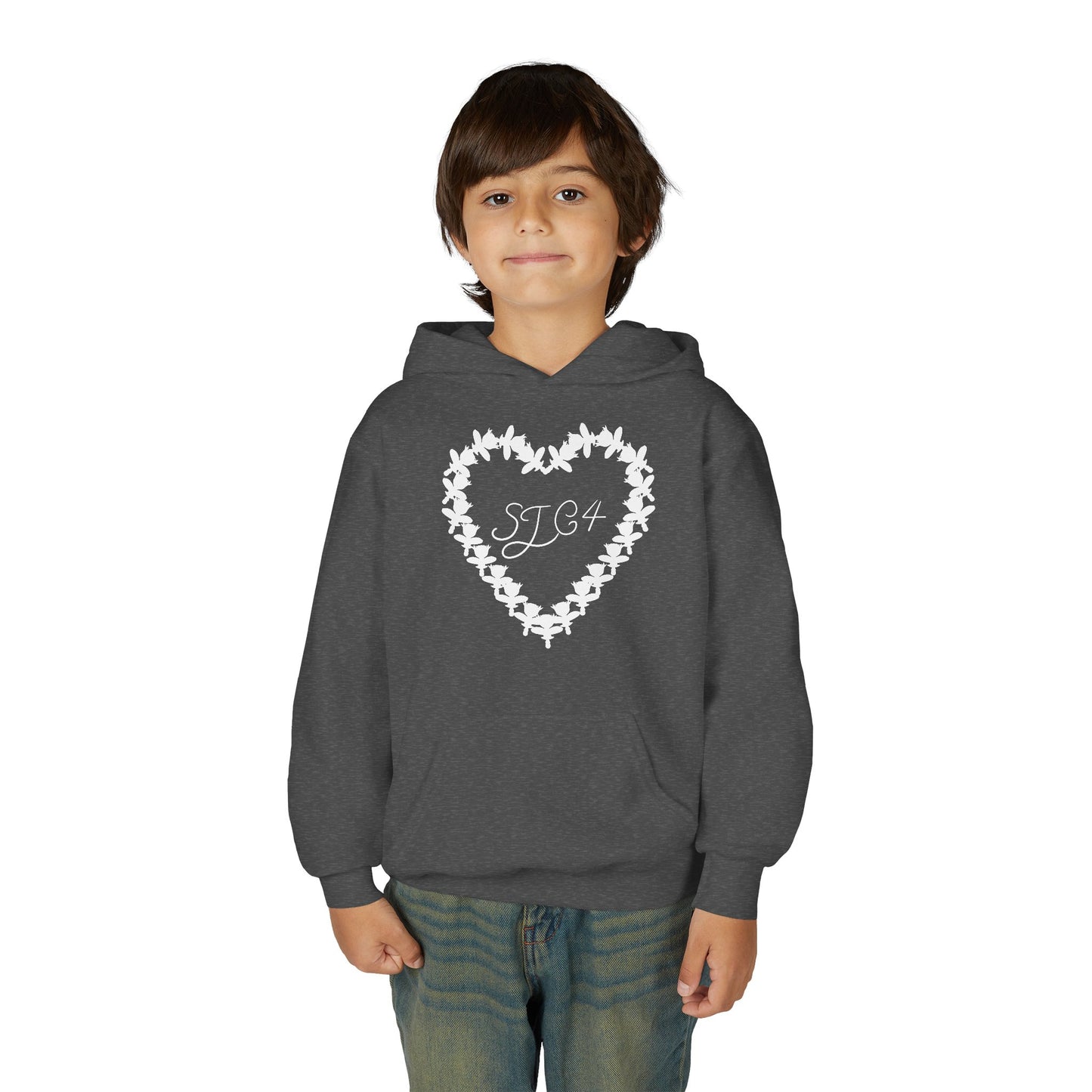 White of Youth Heart-Embellished Hooded Sweatshirt, Cozy Winter Wear, Teen Gift, Valentine's Day Hoodie, Comfortable Layering